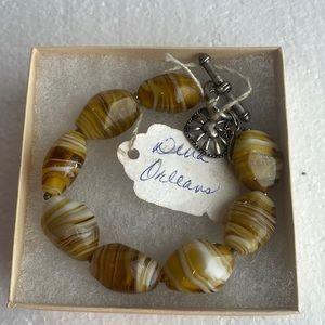 Diva Orleans artisan bracelet silver toned heart yellow stones beads stretch